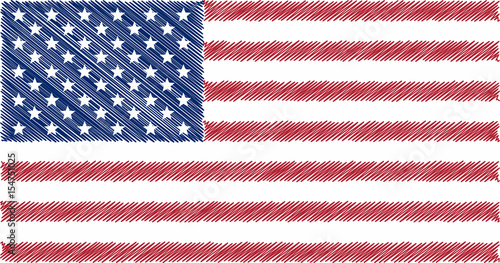 Flag of USA, pencil drawing vector illustration.