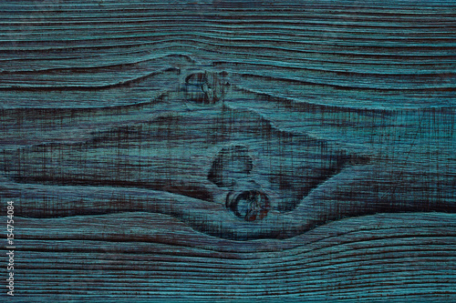 Knots of wood. Background, the texture of beautiful wood, artificially aged, painted blue. Background to a darker tone