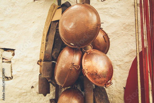 Portugal copper dish cataplana in a street market