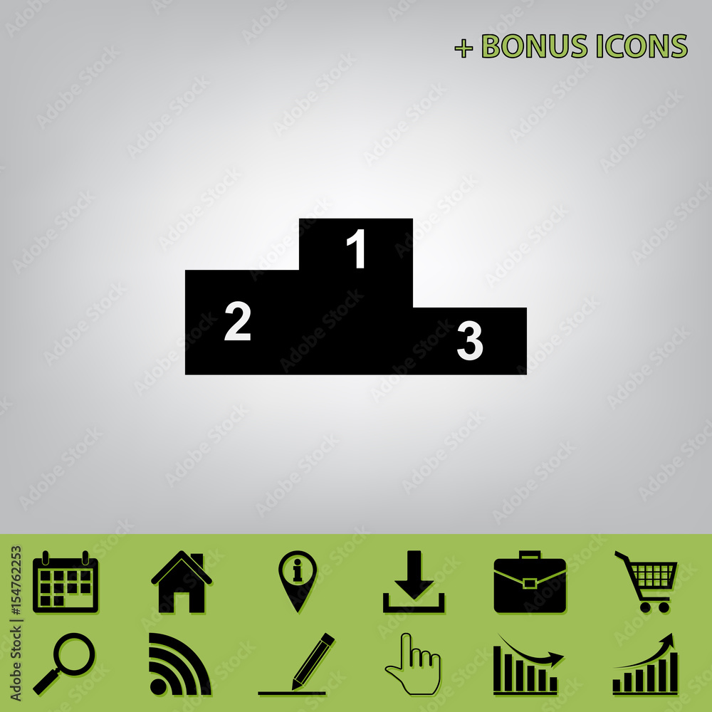 Sport winners podium. Flat style icon. Vector. Black icon at gray background with bonus icons at celery ones Sport winners podium. Flat style icon. Vector. Black icon at gray background with bonus icons at celery ones
