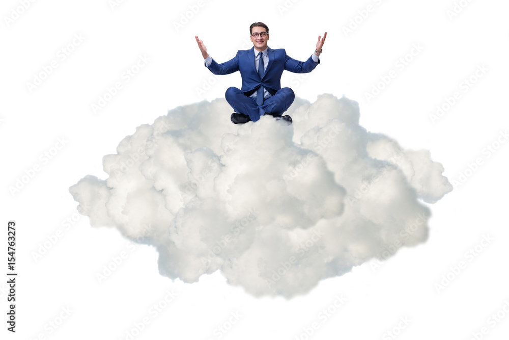 Businessman sitting on cloud isolated on white Businessman sitting on cloud isolated on white