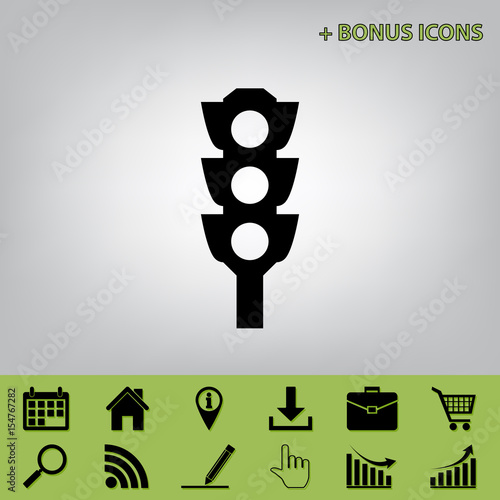 Traffic light sign. Vector. Black icon at gray background with bonus icons at celery ones