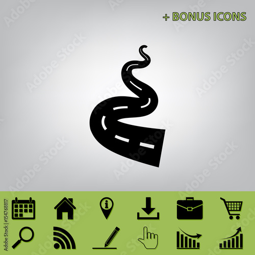 Road simple sign. Vector. Black icon at gray background with bonus icons at celery ones