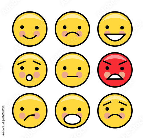 Set of simple yellow emoticons on a white background
