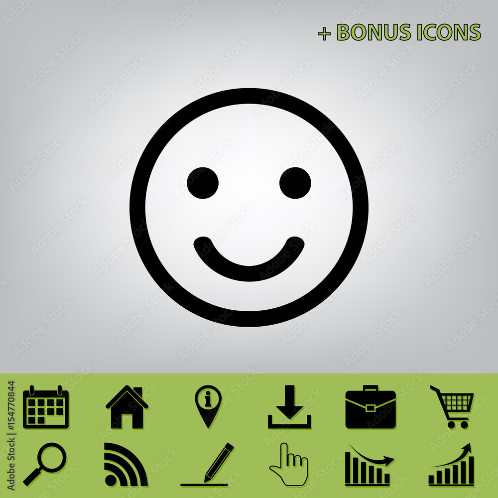 Fototapeta premium Smile icon. Vector. Black icon at gray background with bonus icons at celery ones