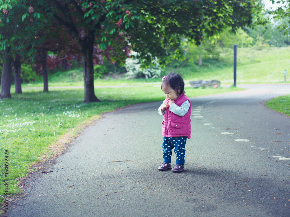 baby girl walking on countryside road baby girl walking on countryside road