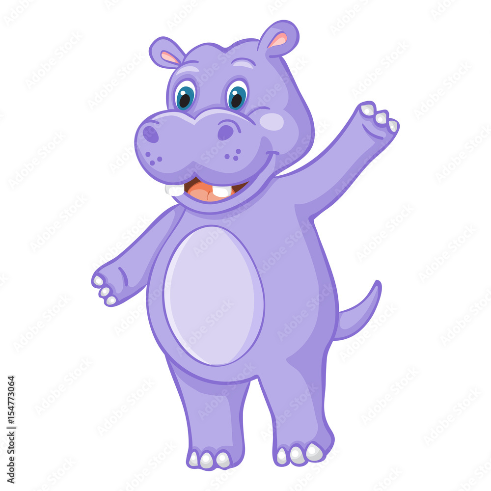 Funny hippo cartoon on white background Stock Vector | Adobe Stock