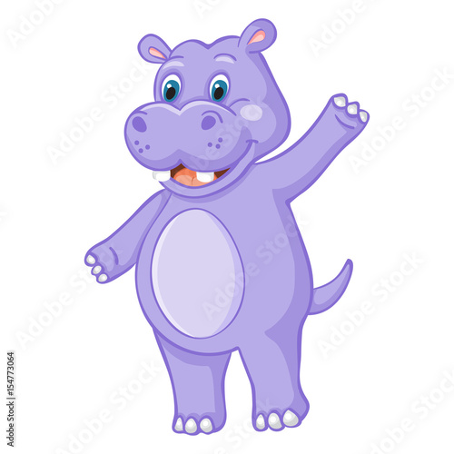 Funny hippo cartoon on white background