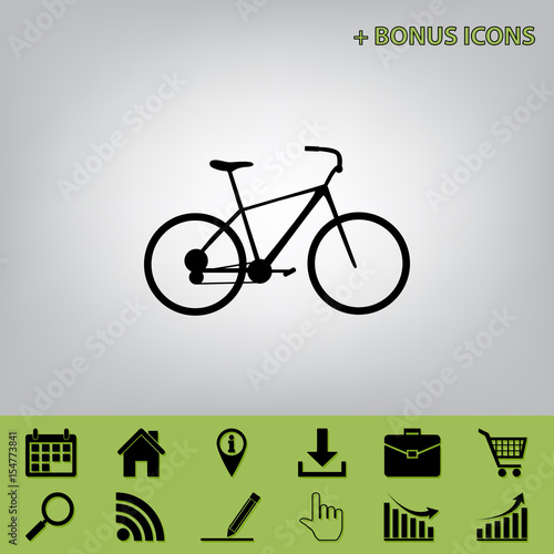 Bicycle, Bike sign. Vector. Black icon at gray background with bonus icons at celery ones