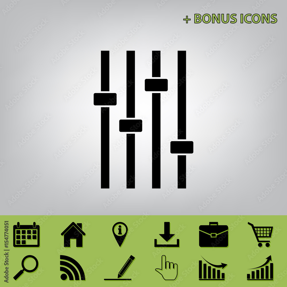 Adjustment music line sign. Vector. Black icon at gray background with bonus icons at celery ones Adjustment music line sign. Vector. Black icon at gray background with bonus icons at celery ones