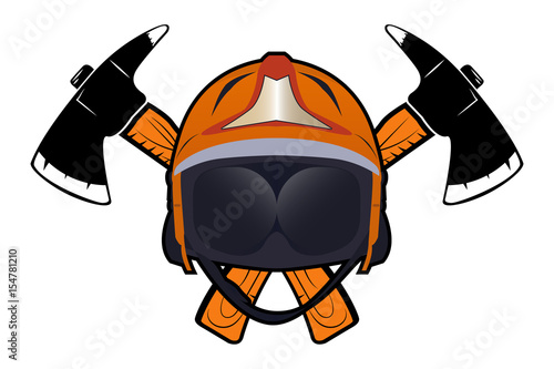 helmet with axes. protection of a firefighter. clothing for firefighter.