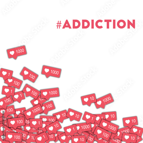 #addiction. Social media icons in abstract shape background with pink counter. #addiction concept in incredible vector illustration.