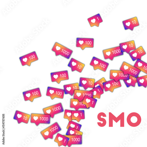 SMO. Social media icons in abstract shape background with gradient counter. SMO concept in gorgeous vector illustration.