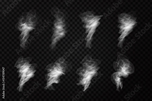 Vector realistic isolated smoke effect on the transparent background. Realistic fog or cloud for decoration.