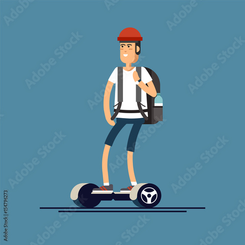 Boy riding on two wheeled mini segway