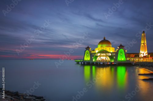 Malacca Straits Mosque in blue hour sunrise / sunset
