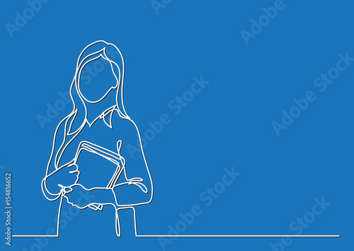 teacher with books - continuous line drawing