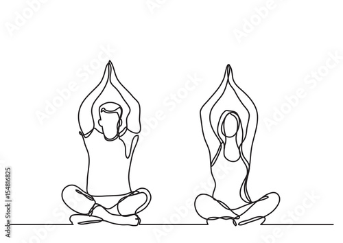 man woman doing yoga - continuous line drawing