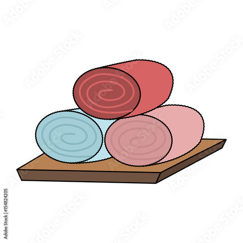 color image cartoon set of rolled up colored towels vector illustration