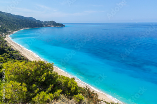 Amazing Panoramic view of Kokkinos Vrachos Beach with blue waters, Lefkada, Ionian Islands, Greece © Stoyan Haytov