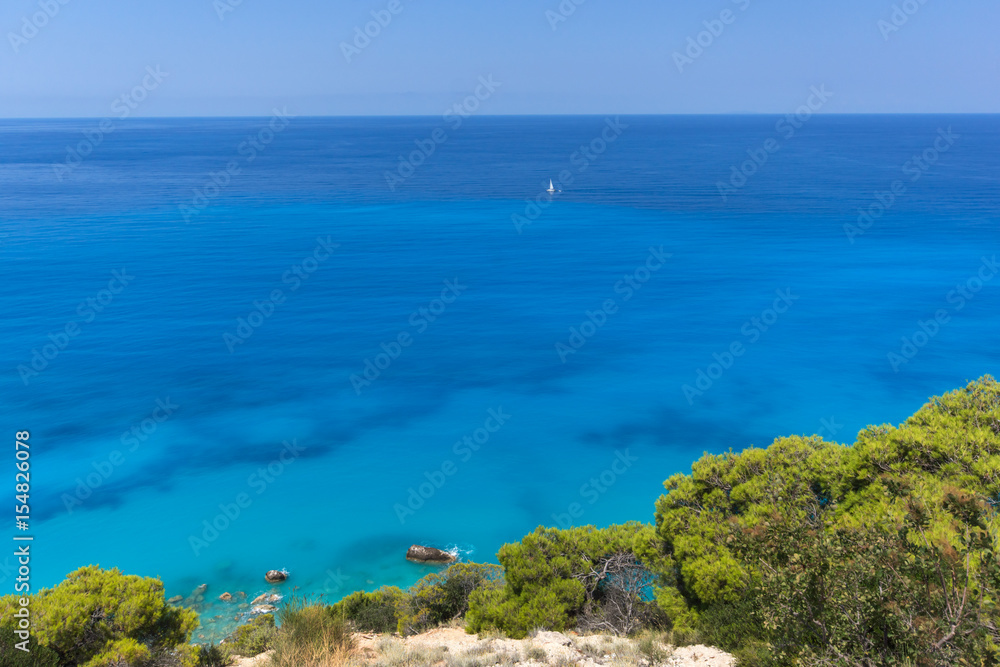 Amazing Panoramic view of Kokkinos Vrachos Beach with blue waters, Lefkada, Ionian Islands, Greece Amazing Panoramic view of Kokkinos Vrachos Beach with blue waters, Lefkada, Ionian Islands, Greece