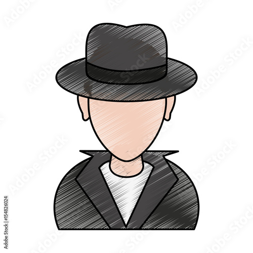 color pencil cartoon half body faceless hacker with jacket and hat vector illustration © Jemastock