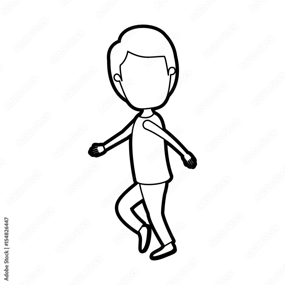 caricature thick contour faceless full body guy with hairstyle dancing vector illustration