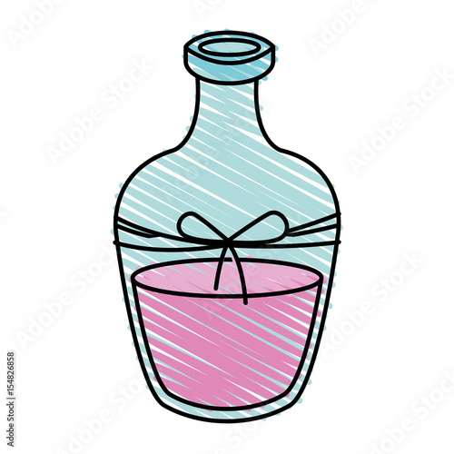 color crayon stripe cartoon transparent glass bottle essential oil for spa massage with bow lace vector illustration