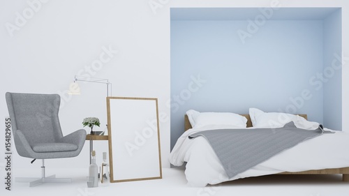 The 3D Interior minimal bedroom space in hotel and decoration   - 3D Rendering