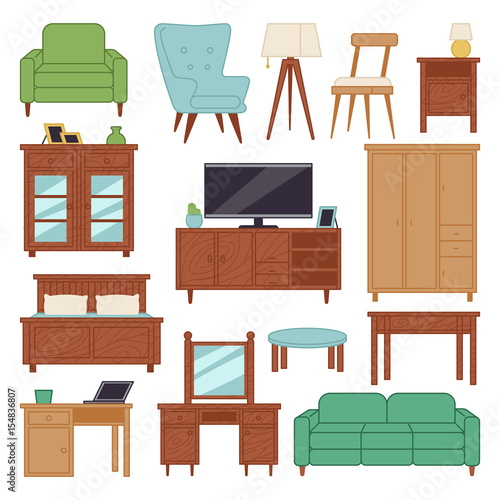 Furniture interior icons home design modern living room house sofa comfortable apartment couch vector illustration