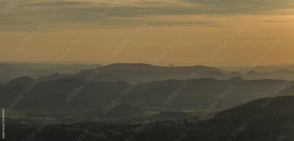 Sunset from Jedlova hill in Luzicke mountains
