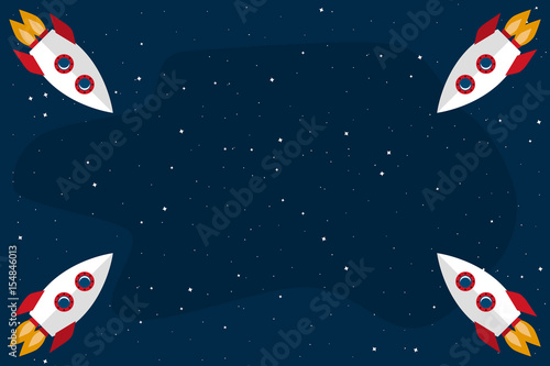 Open space. Template with four rocket for your text. Vector illustration in flat style