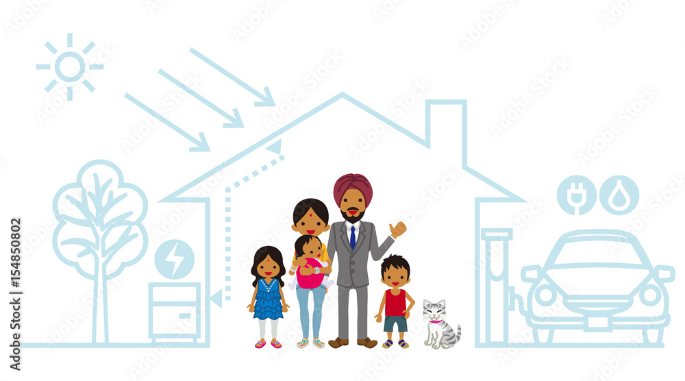 Young Indian family in the Futuristic House Young Indian family in the Futuristic House