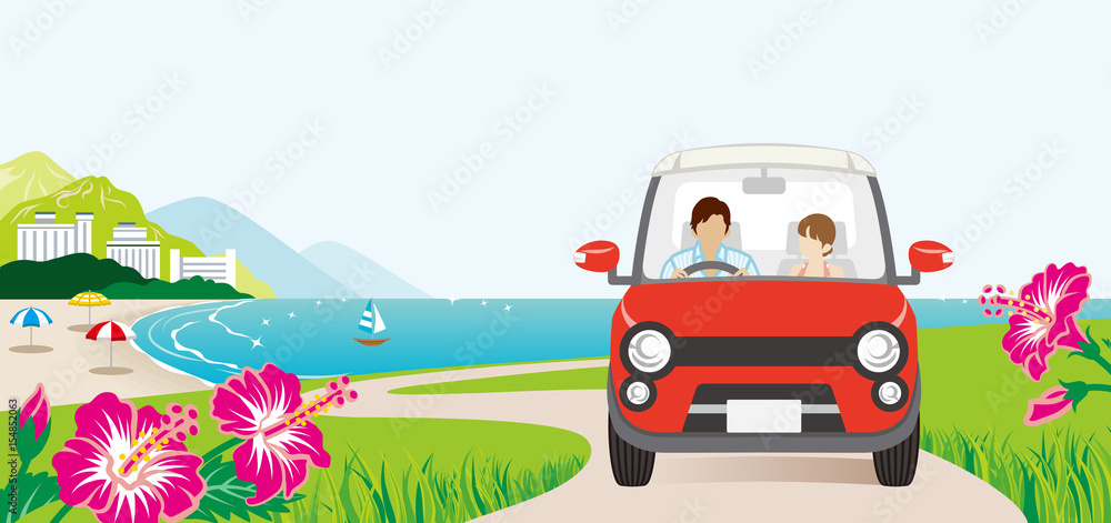 Car driving in the Seaside road, Front view  -Anonymous Couple