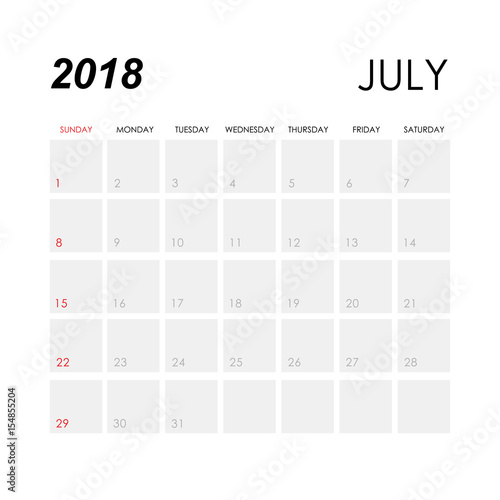 Template of calendar for July 2018