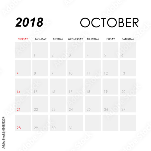 Template of calendar for October 2018
