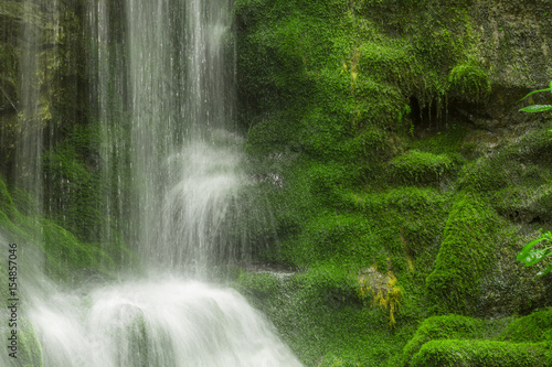 Waterfall with moss on the rocks in nature