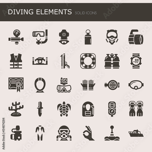 Diving Elements , Thin Line and Pixel Perfect Icons