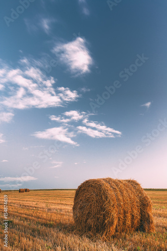 Wallpaper Mural Rural Landscape Field Meadow With Hay Bales After Harvest In Sunny Evening At Su