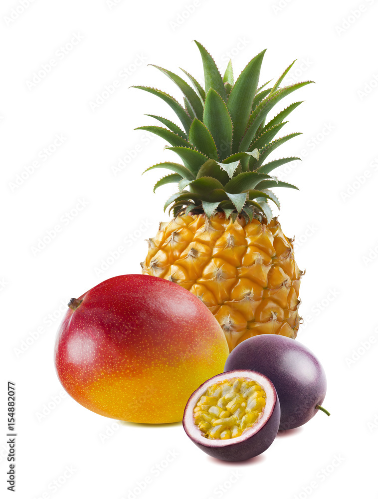 Pineapple mango passion fruit isolated Pineapple mango passion fruit isolated