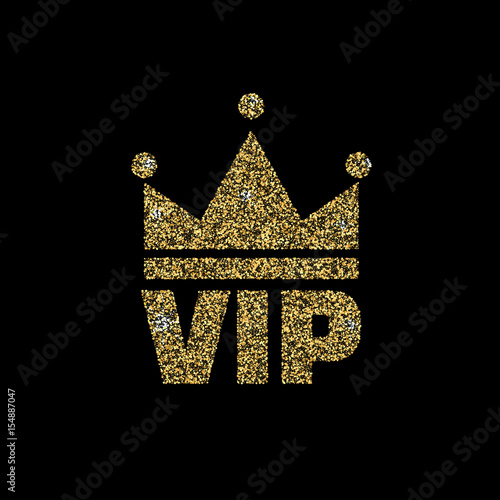 VIP club logo with gold glitter. Vector illustration