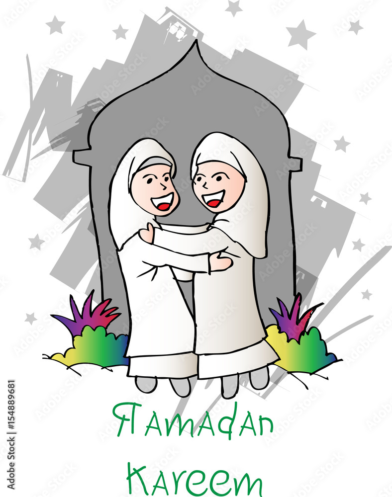 Cute Kids celebrating Eid Festival. Stock Illustration | Adobe Stock