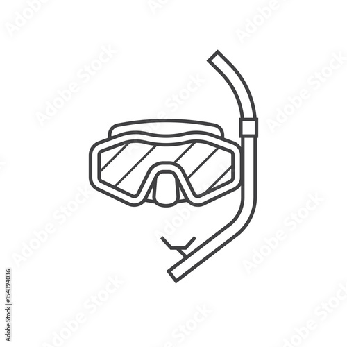 Vector scuba diving mask and snorkel line icon. Snorkeling tube and goggles. Sea swimming appliances in lineart design.
