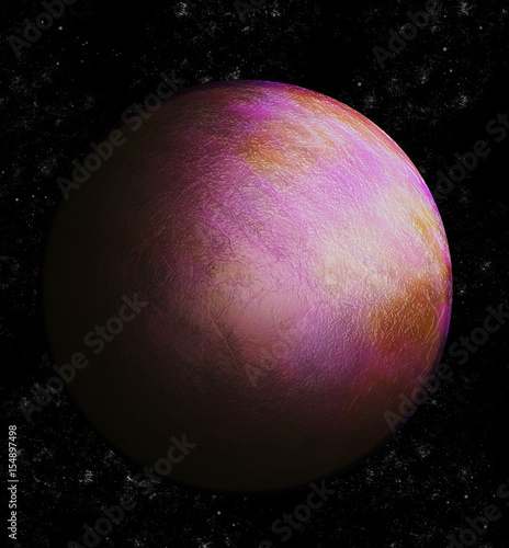 Fototapeta Naklejka Na Ścianę i Meble -  Isolated pink planet in dark universe 3D illustration