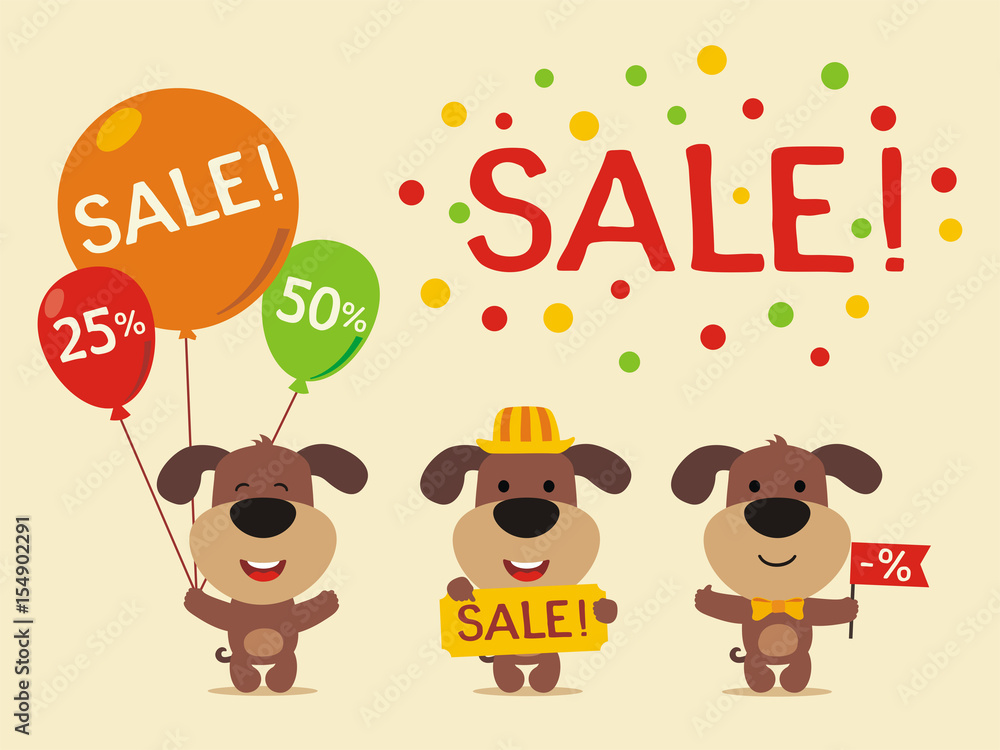 Set for design sales with funny puppy dog. Collection of cartoon puppy dog for sale of goods for children. Set for design sales with funny puppy dog. Collection of cartoon puppy dog for sale of goods for children.