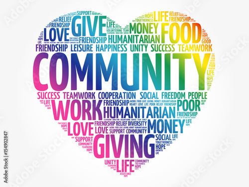 Community word cloud collage, heart concept background