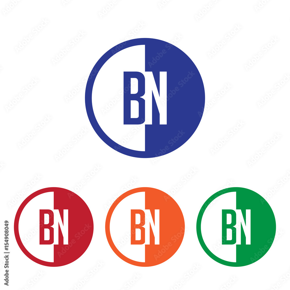 BN initial circle half logo blue,red,orange and green color BN initial circle half logo blue,red,orange and green color