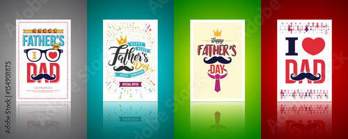 Set of Father's day Brochures,Poster or Banner in vintage style.Set of Happy Fathers day Greeting Card with different Background color.Vector of Love Dad Concept.