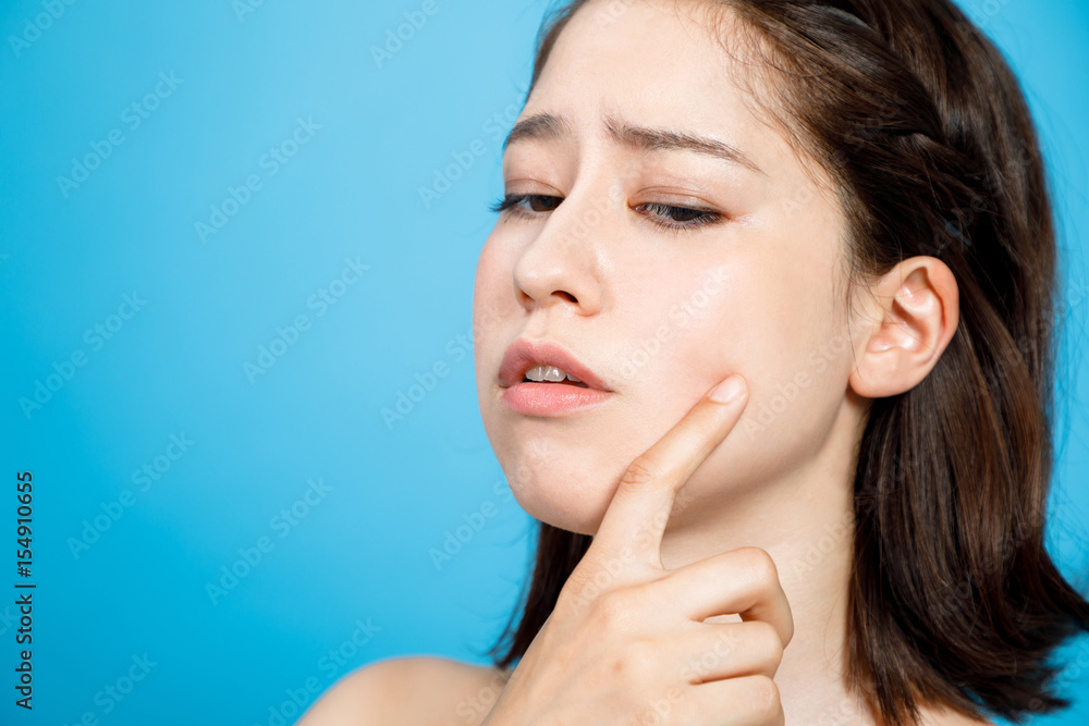 beauty girl who checks her skin, skin care, acne treatment beauty girl who checks her skin, skin care, acne treatment