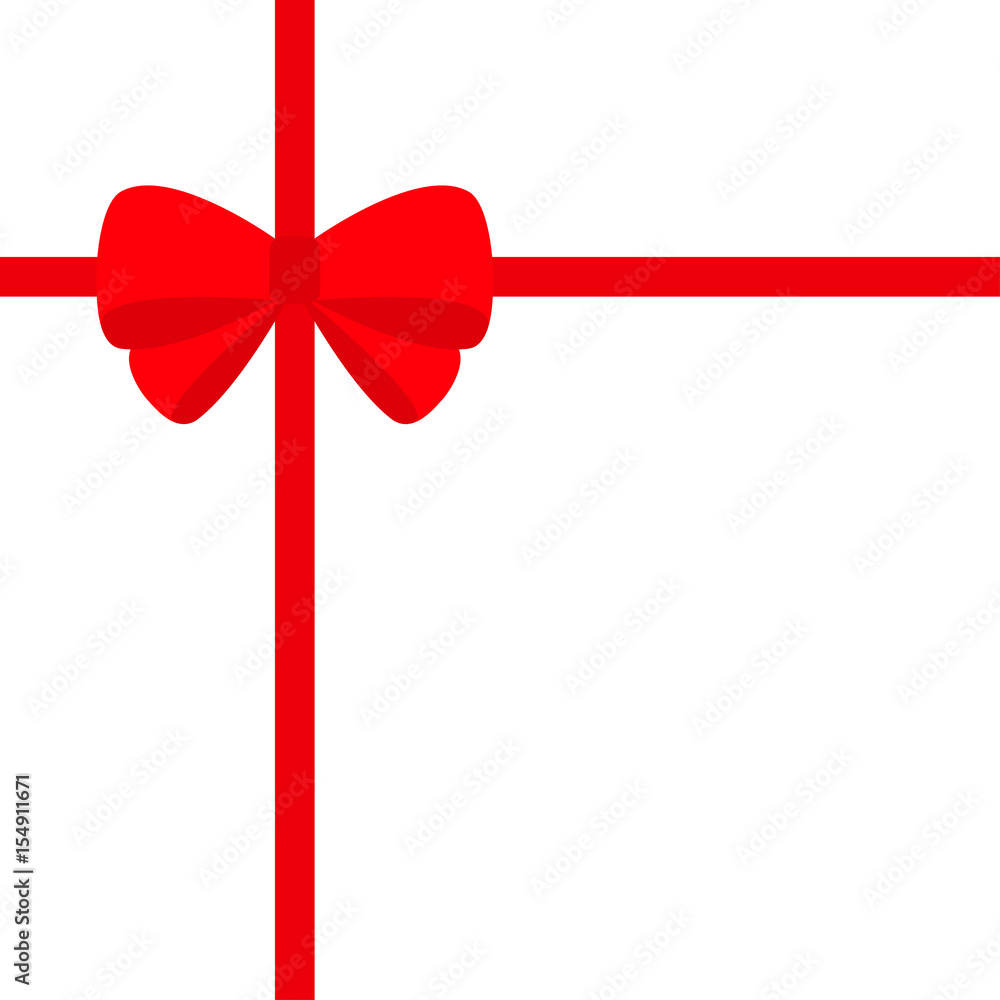 Big red ribbon with Christmas bow icon. Gift box decoration element. Flat design. White background. Isolated. Big red ribbon with Christmas bow icon. Gift box decoration element. Flat design. White background. Isolated.